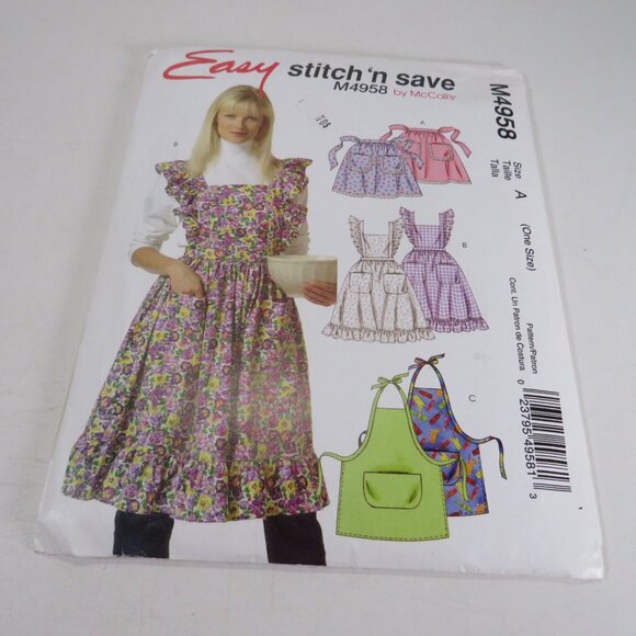 McCalls M4958 EASY Sewing Pattern 3 styles aprons Kitchen or crafts UNCUT - Picture 2 of 7